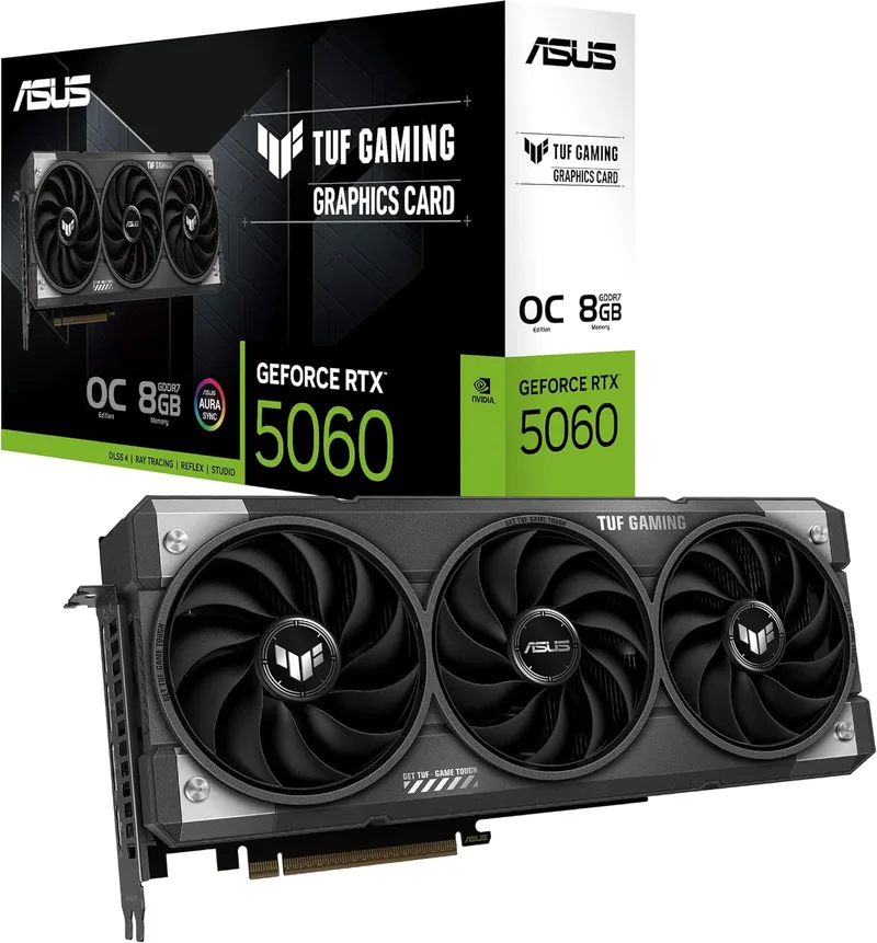 ASUS ▫️ Placa gráfica para jogos TUF Gaming GeForce RTX 5060 8 GB GDDR7 OC Edition (PCIe 5.0, HDMI/DP 2.1, ranhuras 3.1, grau militar, revestimento protetor PCB, ventoinhas Axial Tech)