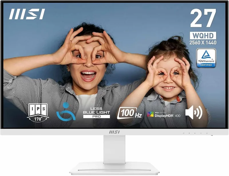 MSI ▫️ Pro MP273QW E2 Monitor profissional WQHD de 27", painel IPS 2560 x 1440, 100 Hz, ecrã agradável à vista, altifalantes incorporados, inclinação ajustável, HDMI 2.0b, DP (1.2a)
