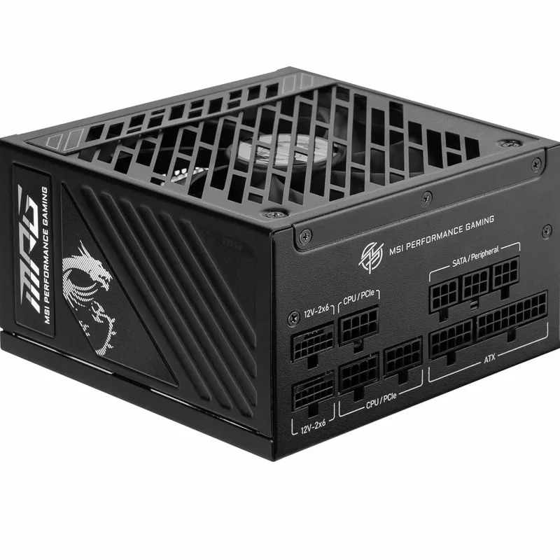 MSI ▫️ Fonte de alimentação MPG A1250GS PCIE5, 1250 W, 80 Plus Gold, ATX 3.1, suporte para GPU PCIe 5.1, 12V-2x6 nativo duplo, cabo modular com conectores bicolores 12V-2x6, fontes de alimentação ATX