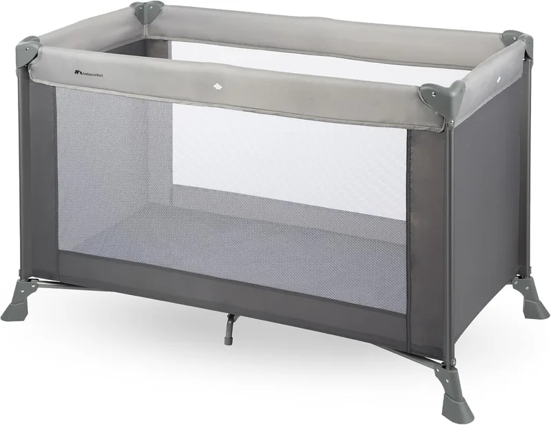 Bebeconfort ▫️ Soft Dreams, Berço de Viagem, 0-3 anos (0-15 kg), Berço de viagem leve, colchão de espuma e fibra de madeira (60 x 120 cm), saco de transporte, dobrável de forma compacta tipo guarda-chuva, Grey Mist