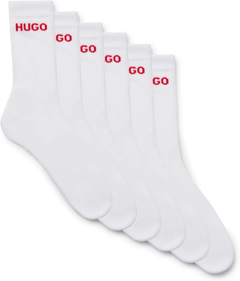 HUGO ▫️ BOSS 6P QS RIB LOGO CC, meias curtas para homem, branco100,