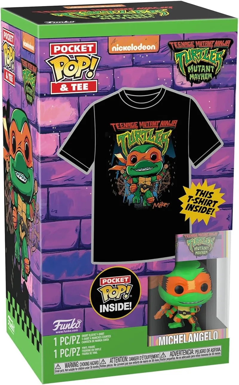 Funko ▫️ Loungefly Pocket Pop! & tee: Teenage Mutant Ninja Turtles (TMNT) - T-shirt com figuras miniatura colecionáveis - Ideia para presente - Brinquedos e t-shirt de manga curta para adultos, homens e mulheres
