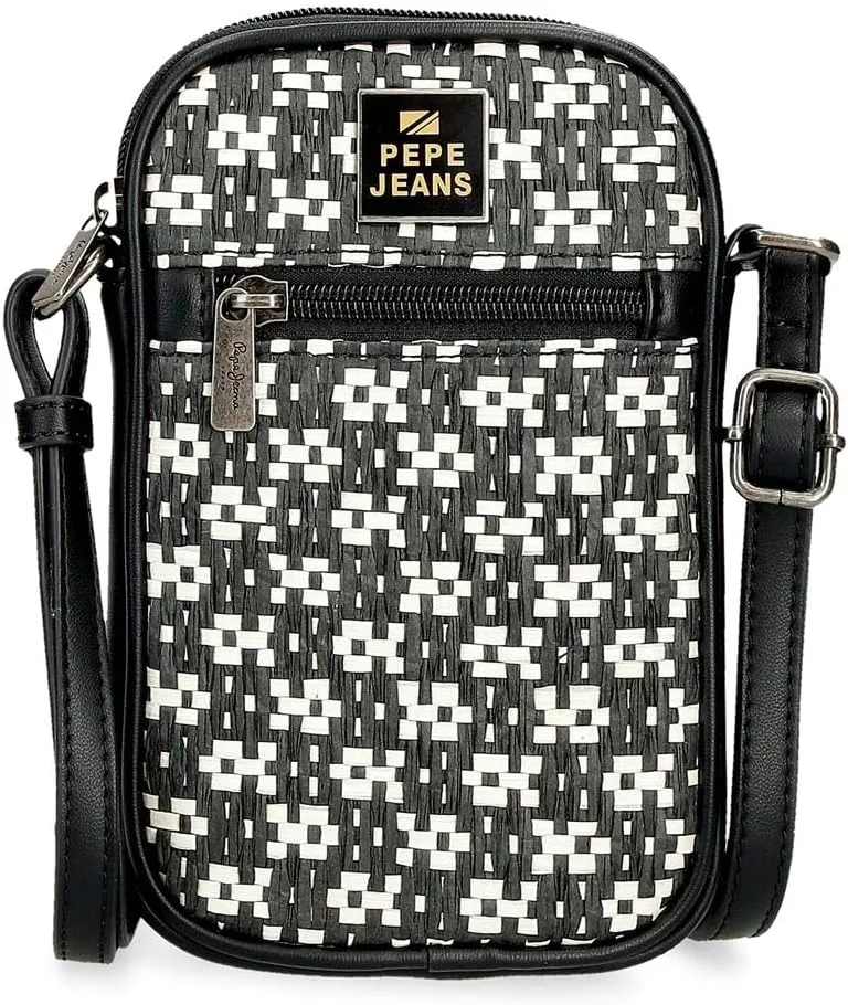 Pepe Jeans ▫️ Bolsa a tiracolo em lã para telemóvel, preta, 11 x 17,5 x 2,5 cm, pele sintética