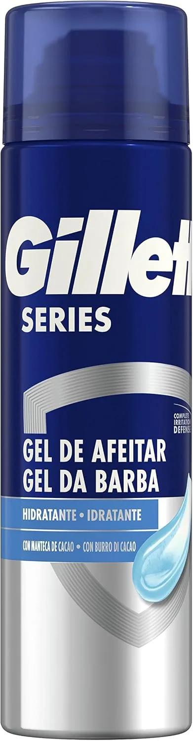 Gillette ▫️ Series Gel de Barbear para Homem, 200 ml | Fórmula de gel hidratante com manteiga de cacau, protege contra a irritação, adequado para pele sensível, hidrata e acalma