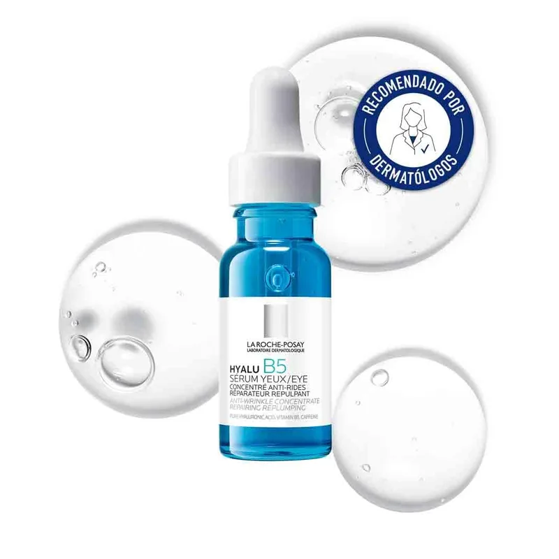 La Roche Posay Sérum para os olhos, Tratamento dermatológico reparador e reconstituinte, indicado para peles sensíveis, fórmula com ácido hialurónico e vitamina B5, Hyalu B5, 15 ml
