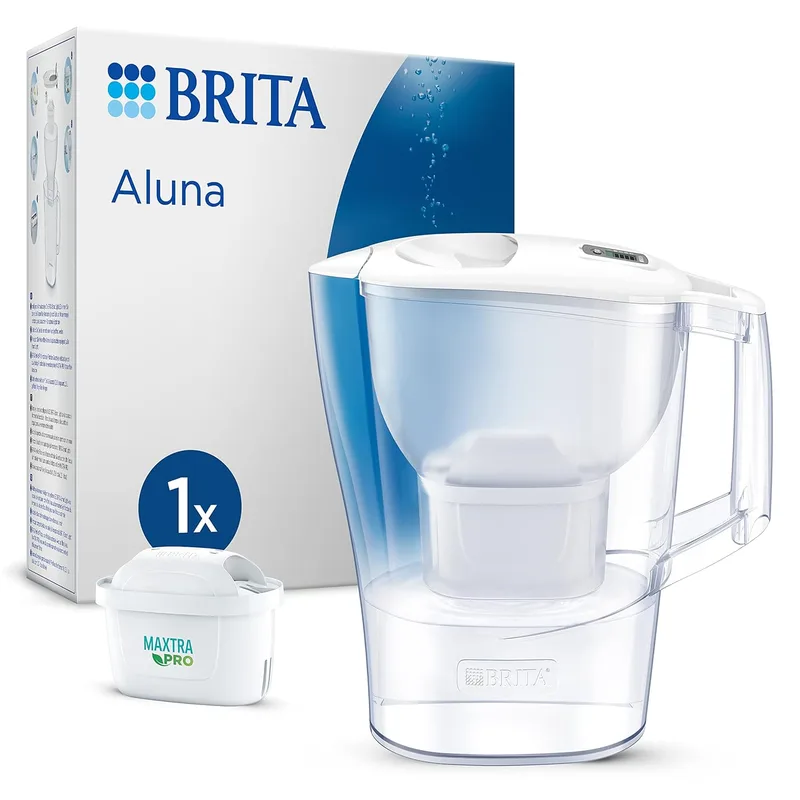 Brita ▫️ Jarro filtrante de água Aluna branco (2,4 l) incl. 1x cartucho MAXTRA PRO All-in-1: jarro de frigorífico com LTI digital que reduz o cloro, o calcário e as impurezas.