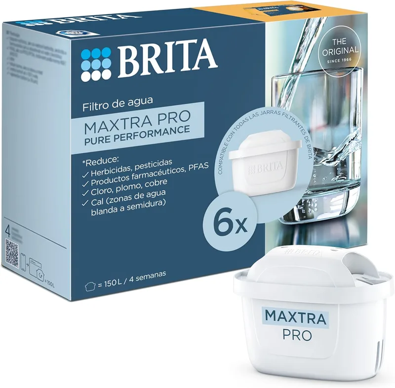 BRITA ▫️ Cartucho filtrante de água MAXTRA PRO Pure Performance (All-in-1) Embalagem de 6 | Peça de substituição original para todos os jarros para água com sabor puro — filtra PFAS, cloro, calcário e metais