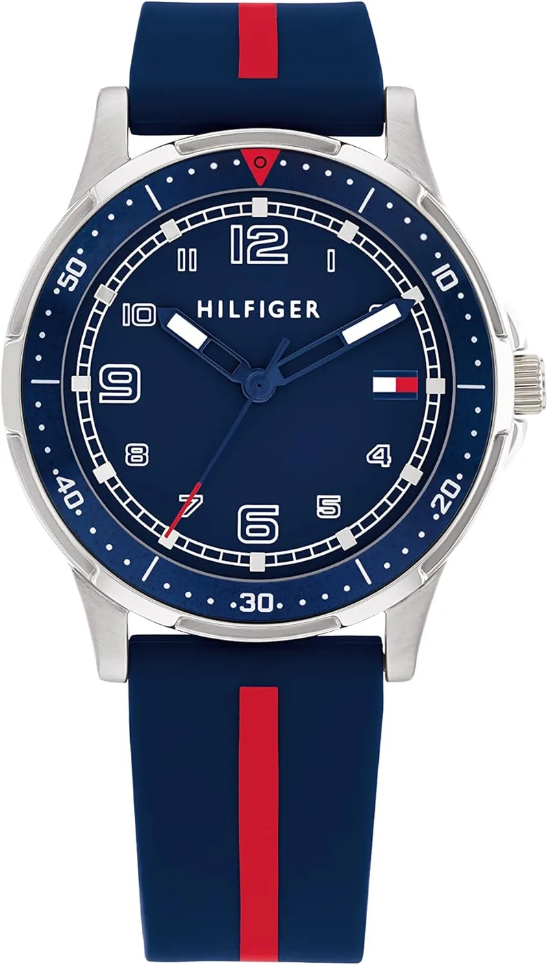 Tommy Hilfiger ▫️ Relógio com movimento de quartzo e três ponteiros para jovens, com bracelete em aço inoxidável ou silicone – Disponível em prateado, azul, rosa ou preto