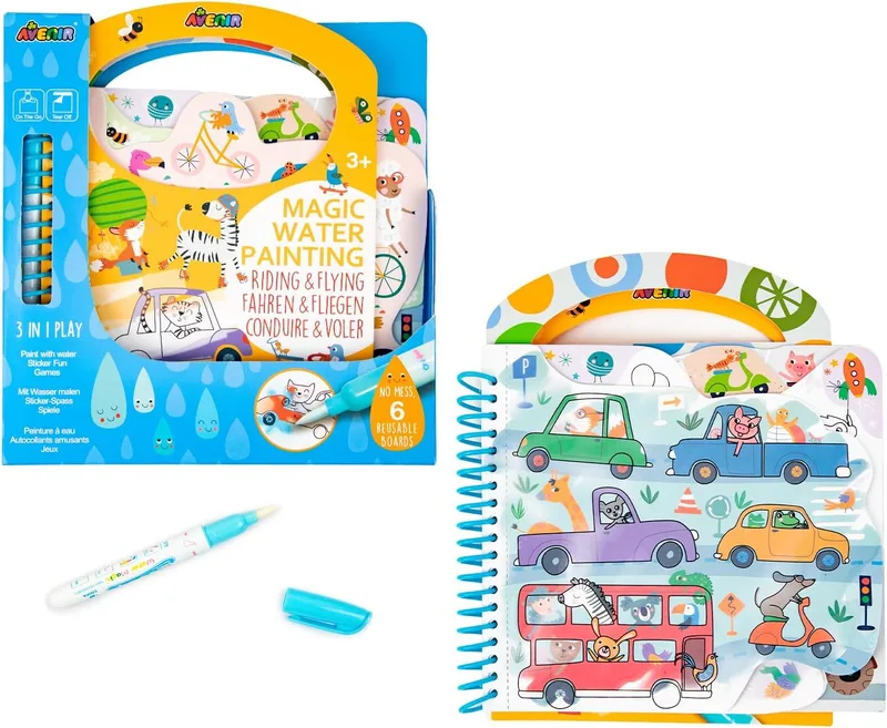 Avenir ▫️ 6301779 Conjunto para colorir «Conduzir e voar», 3 em 1. Conjunto criativo com jogos, autocolantes e imagens para colorir, DIY e bloco de atividades para crianças a partir dos 3 anos
