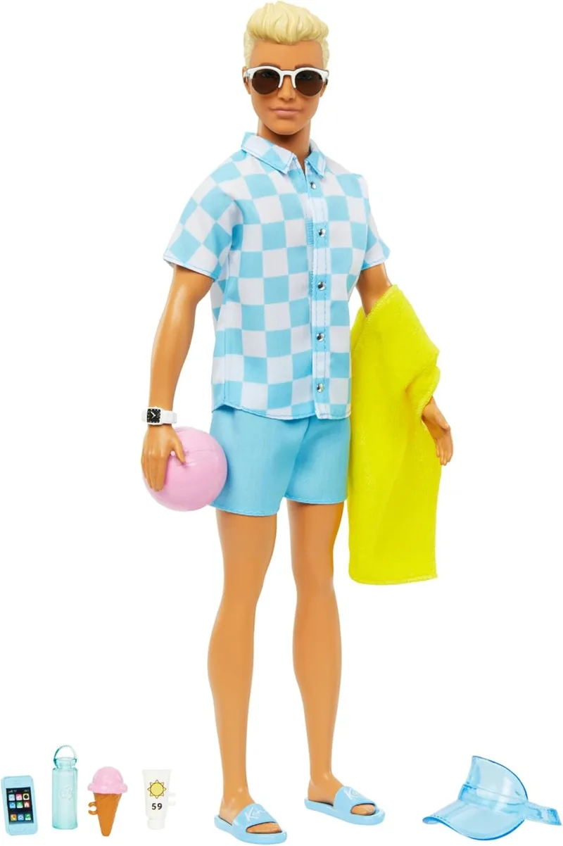 Barbie ▫️ Ken: Um Dia na Praia – Boneco de brincar feito de plástico reciclado, modelos variados, a partir dos 3 anos (Mattel HPL74)