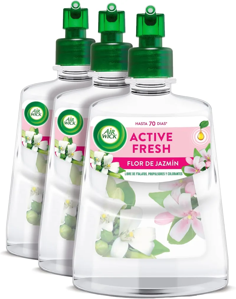 Air Wick ▫️ Active Fresh Spray Automático Sem Aerosol - Ambientador para a casa com aroma a flor de jasmim - Conjunto de 3 recargas (228 ml x 3)