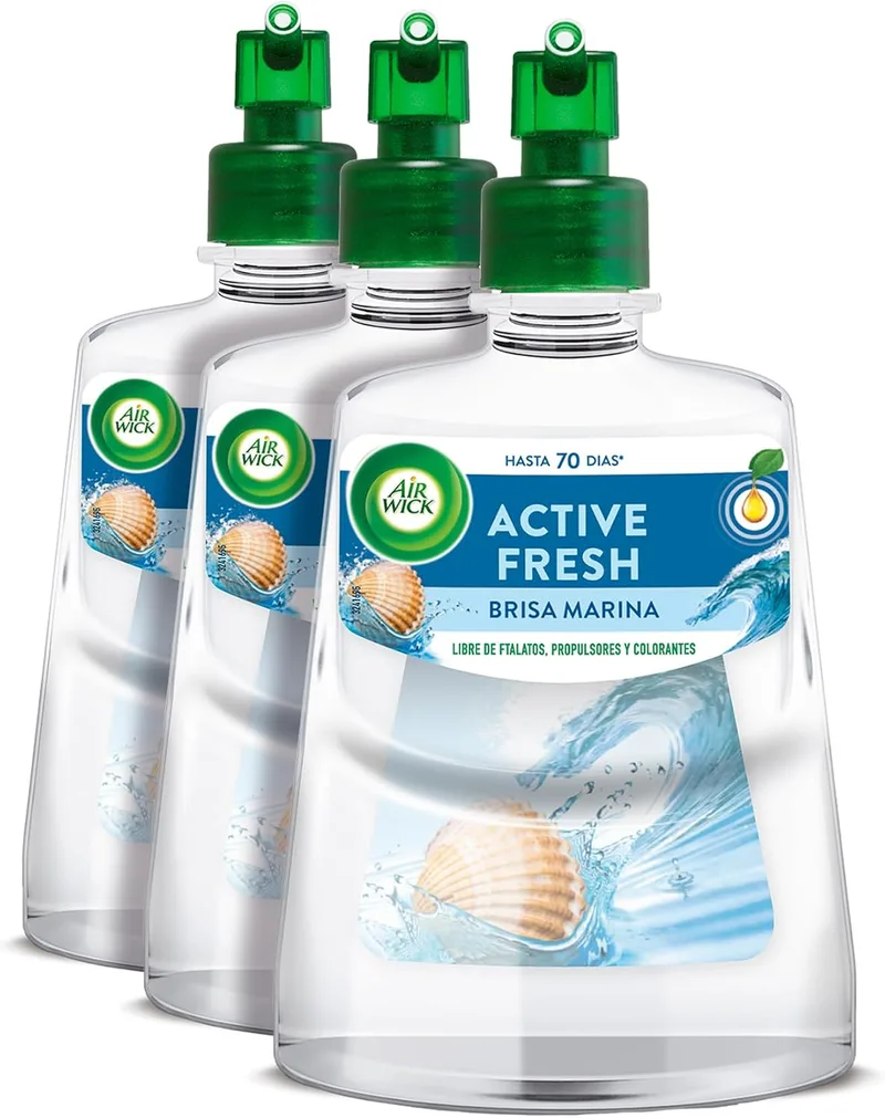 Air Wick ▫️ Active Fresh Spray Automático Sem Aerosol - Ambientador para a casa com aroma a brisa marinha - Embalagem de 3 recargas (228 ml x 3)