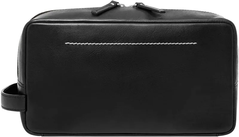 Fossil ▫️ Westover - Necessaire de viagem em pele para homem, cor preta, tamanho único, kit de barbear com cabo único