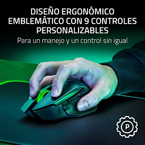 Razer ▫️ Basilisk V3 X HyperSpeed - Rato de jogos sem fios personalizável (forma ergonómica com 9 controlos personalizáveis, HyperSpeed Wireless, Bluetooth, sensor ótico avançado 5G 18K) Preto 3