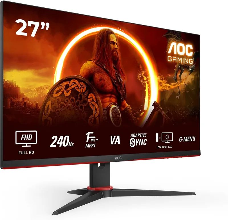 AOC ▫️ Gaming 27G2ZNE - Monitor Full HD de 27 polegadas, 240 Hz, MPRT de 1 ms, FreeSync Premium. 1920x1080, HDMI 1.4, DisplayPort 1.2 preto/vermelho, 27 polegadas FHD, suporte fixo