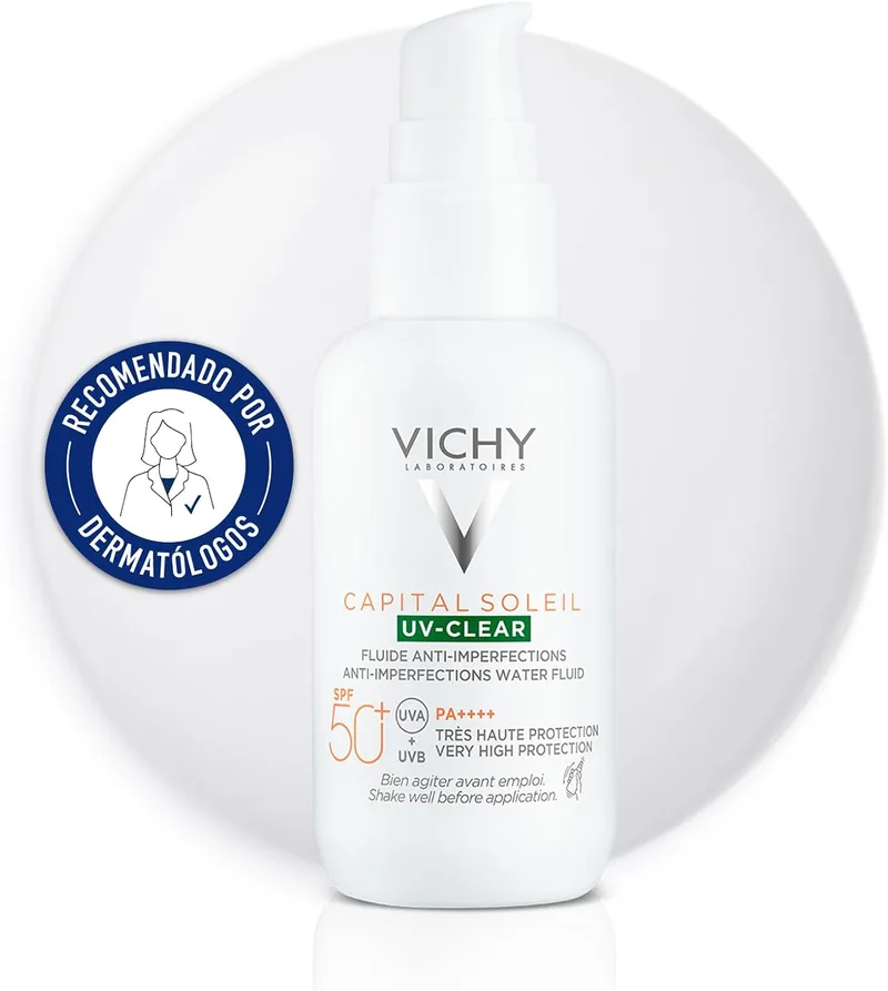 VICHY ▫️ Capital Soleil UV-Clear, Proteção solar anti-imperfeições, 40 ml | Protege, matifica e ajuda a prevenir marcas e imperfeições na pele oleosa e com tendência acneica.