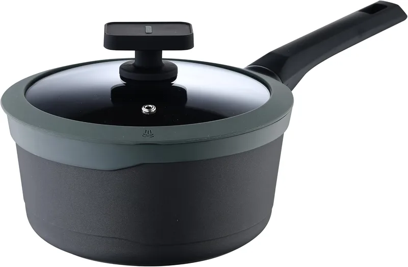 MasterPro ▫️ Gastro Reeco | Caçarola com tampa de 16 cm e 8 cm de altura | Indicador de temperatura | Alumínio fundido reciclado | Revestimento antiaderente | Pega Soft Touch | Para todos os ambientes de cozedura | Para todos os tipos de fogões