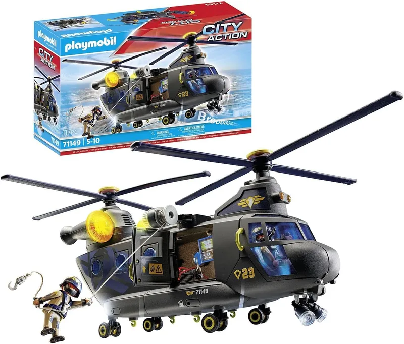 PLAYMOBIL ▫️ City Action 71149 Forças Especiais: Helicóptero Banana, com módulo de luz e som, brinquedos para crianças a partir dos 5 anos