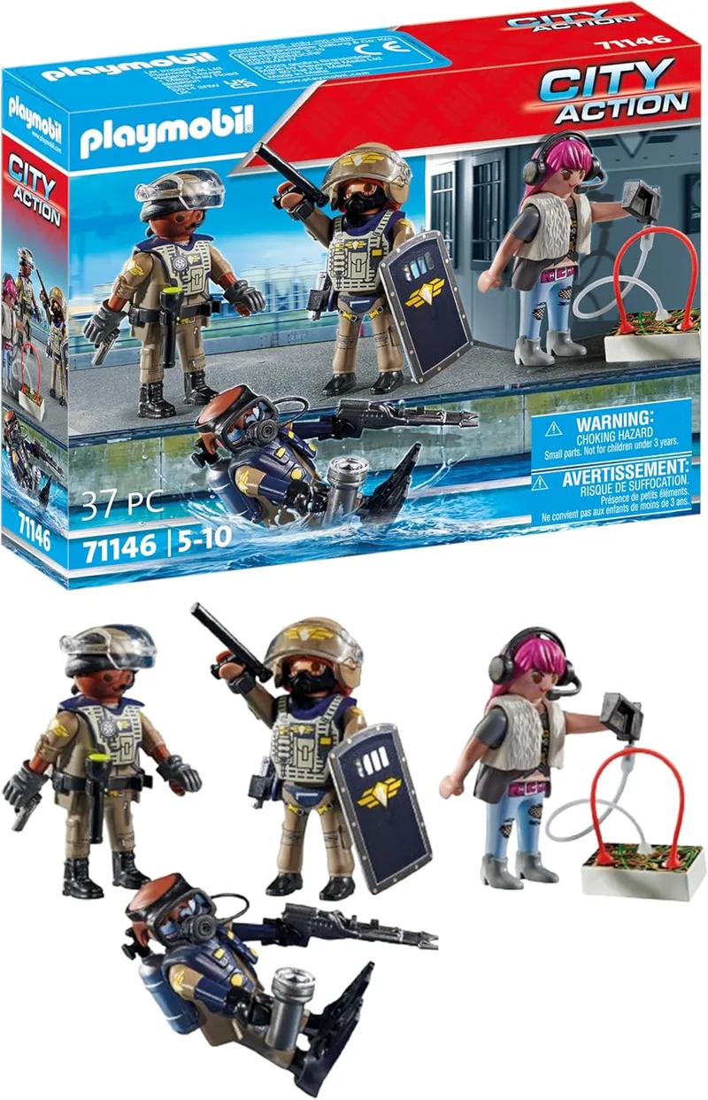 PLAYMOBIL ▫️ City Action 71146 Forças Especiais - Conjunto de figuras, uma equipa de intervenção, um coordenador de operações e um vilão, brinquedos para crianças a partir dos 5 anos