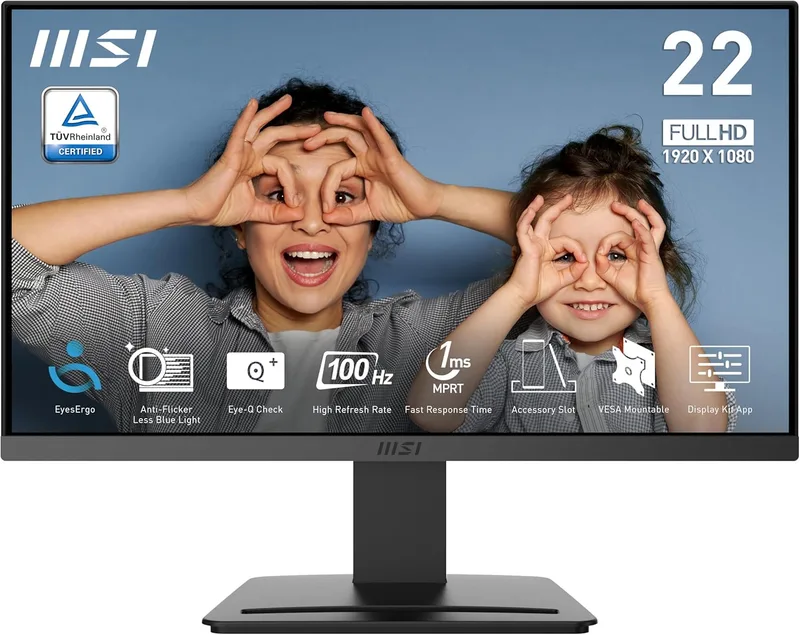 MSI ▫️ Pro MP223 E2 Monitor profissional Full HD de 21,45", resolução 1920 x 1080, 100 Hz, ecrã visível, inclinação ajustável, HDMI 1.4b, porta de ecrã 1.2a, preto