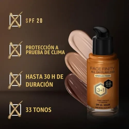 Max Factor ▫️ Base de maquilhagem Facefinity, Tom W98, WARM HAZELNUT 30 ml 5