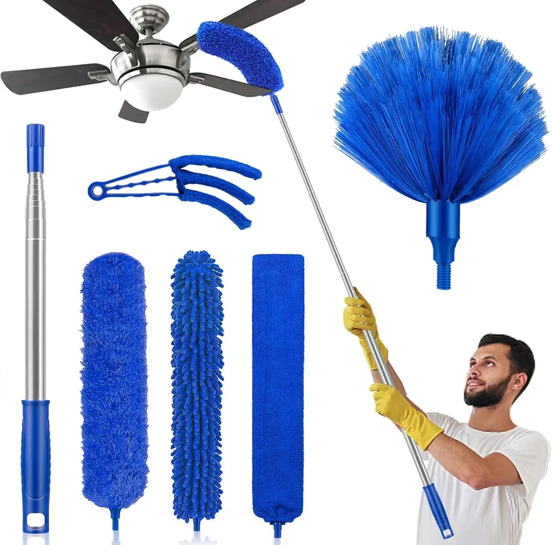Newliton ▫️ Espanador para limpeza, espanador com haste extensível, limpeza de ventiladores de teto, microfibra, comprido, tetos altos, paredes, frigorífico, eletrodomésticos, rodapés, mobiliário doméstico, persianas