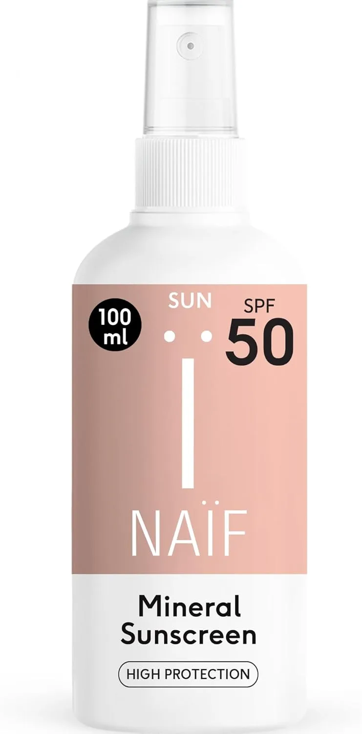 Naïf ▫️ Spray de proteção solar de base mineral - Para toda a família - SPF 50 - Resistente à água - Sem microplásticos, sem óleos minerais - Dermatologicamente testado - 100ml