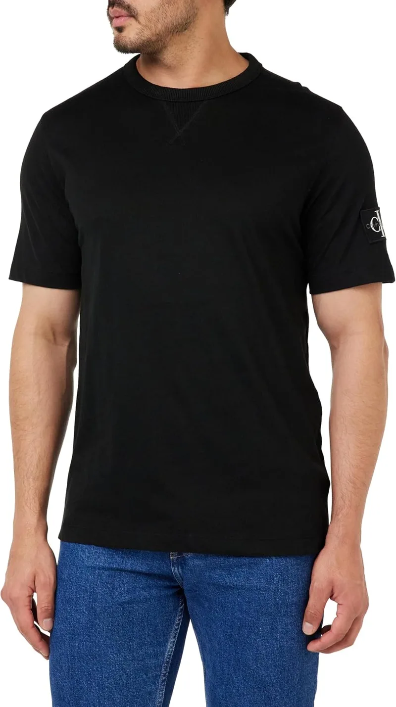 Calvin Klein ▫️ Camiseta de manga curta para homem, corte regular, com logótipo em forma de etiqueta