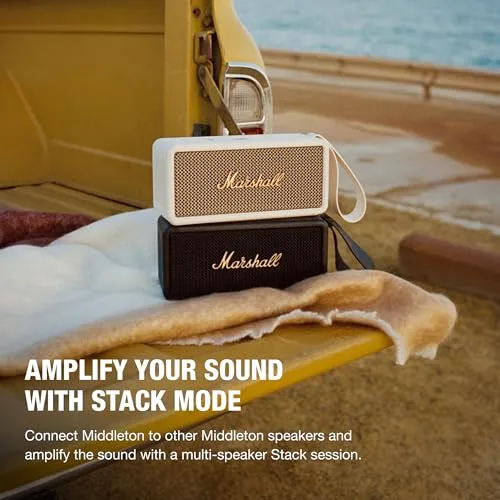 Marshall ▫️ Middleton Altifalante Bluetooth portátil sem fios, mais de 20 horas de autonomia em modo portátil, à prova de água (IP67), Preto e Latão 5