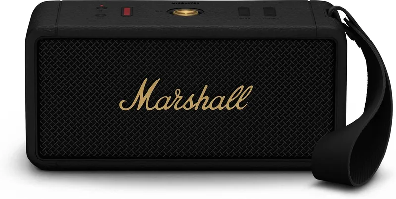 Marshall ▫️ Middleton Altifalante Bluetooth portátil sem fios, mais de 20 horas de autonomia em modo portátil, à prova de água (IP67), Preto e Latão