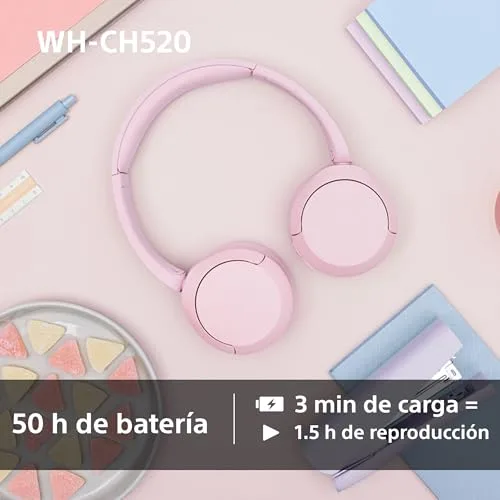 Sony ▫️ WH-CH520, Auscultadores sem fios Bluetooth com aros, design leve, 50 horas de autonomia, carregamento rápido, equalizador, chamadas nítidas, compatíveis com iOS e Android - Preto 6