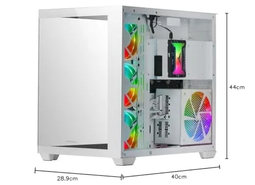 Mars Gaming ▫️ MCV4, Torre de Gaming Personalizada XXL E-ATX, Janelas laterais e frontais em vidro temperado sem moldura, Estrutura modular de dupla câmara, Branco 6