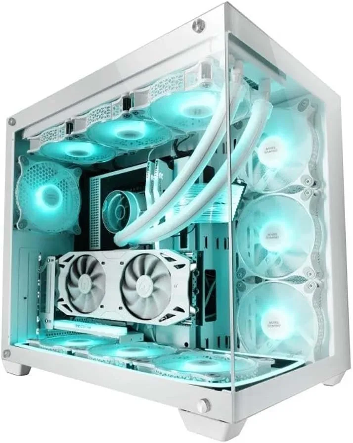 Mars Gaming ▫️ MCV4, Torre de Gaming Personalizada XXL E-ATX, Janelas laterais e frontais em vidro temperado sem moldura, Estrutura modular de dupla câmara, Branco