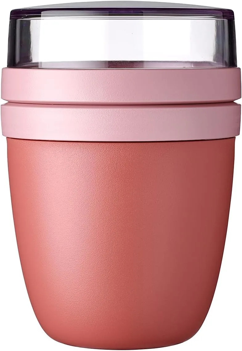 Mepal ▫️ Lancheira Ellipse - Prático copo para iogurte e muesli - Compartimentos separados para alimentos - Adequado para o congelador, micro-ondas e máquina de lavar louça - 500 ml + 200 ml - Vivid Mauve