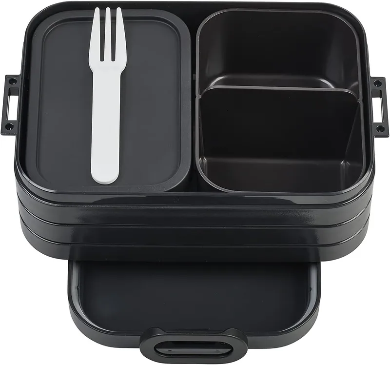 Mepal ▫️ Bento Take A Break midi Lunch Box - Lancheira com Bento Box - Lancheira para Sanduíches, Pequenos Lanches e Sobras - Lanches e Almoço - Com Compartimentos - 900 ml - Nordic Black