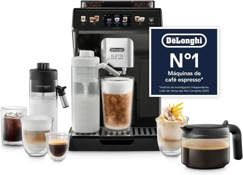 De'Longhi ▫️ Eletta Explore ECAM452.67.G, Máquina de café superautomática para bebidas quentes e frias com tecnologia Cold Extraction, receitas de Cold Brew, LatteCrema Hot e Cool para leite e bebidas vegetais