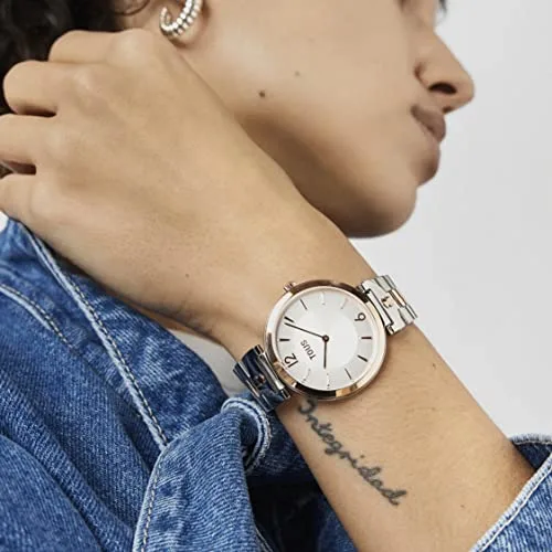 TOUS ▫️ Relógio analógico com bracelete em aço e aço IPRG rosa S-Band, prateado, clássico 6