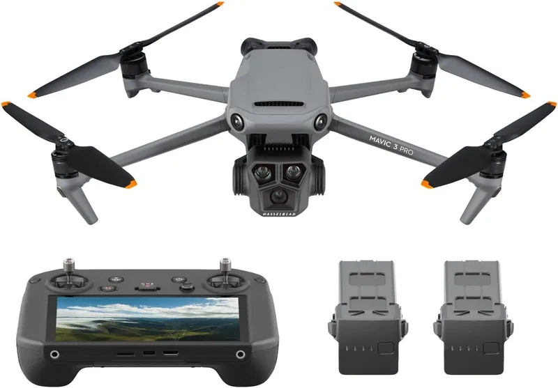 DJI ▫️ Mavic 3 Pro Pack: Voe mais longe com RC Pro (ecrã de alto brilho), comando à distância, câmara Hasselblad com CMOS 4/3, três baterias de voo inteligentes, base de carregamento e conjunto de filtros ND