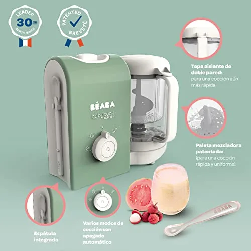 Béaba ▫️ BEABA, Babycook Express, Robot de Cozinha para Bebés 4 em 1: batedeira, cozedura rápida em 15 minutos, mistura personalizada, cozedura a vapor suave e saudável, descongelação, textura homogénea, capacidade de 1250 ml, Verde 4