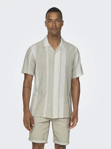 Only & Sons ▫️ Camisa de homem de manga curta, gola Resort, botões, linho, top de verão 2