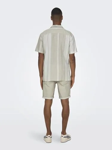 Only & Sons ▫️ Camisa de homem de manga curta, gola Resort, botões, linho, top de verão 5