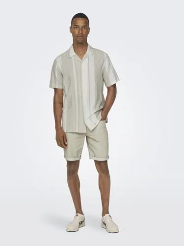 Only & Sons ▫️ Camisa de homem de manga curta, gola Resort, botões, linho, top de verão 6
