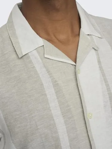 Only & Sons ▫️ Camisa de homem de manga curta, gola Resort, botões, linho, top de verão 7