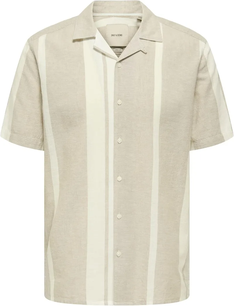 Only & Sons ▫️ Camisa de homem de manga curta, gola Resort, botões, linho, top de verão
