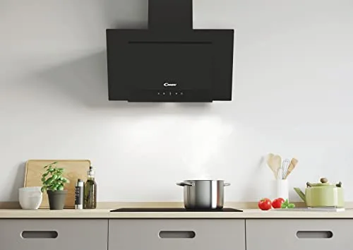 CANDY ▫️ CDG6BG, Exaustor Decorativo de 60 cm, 3 níveis de potência, 65 W, 303,2 m³/h, filtro de carvão opcional, painel de alumínio anti-gordura, iluminação LED, 63 dB, preto 2