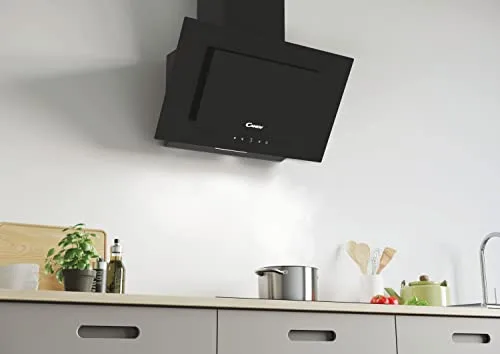 CANDY ▫️ CDG6BG, Exaustor Decorativo de 60 cm, 3 níveis de potência, 65 W, 303,2 m³/h, filtro de carvão opcional, painel de alumínio anti-gordura, iluminação LED, 63 dB, preto 3
