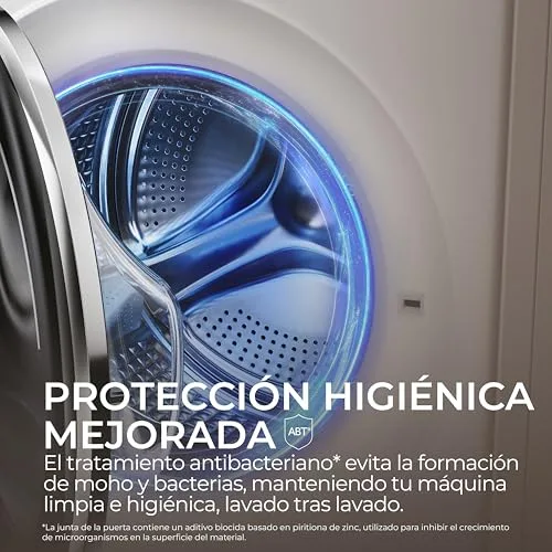 Haier ▫️ Série I-Pro 3 HW80-B14939-IB- Máquina de lavar roupa de carregamento frontal, 8 kg, função de vapor, motor Direct Motion, tratamento antibacteriano, 1400 RPM, fim do ciclo programável, detetor automático de peso, 15 programas, branca 7
