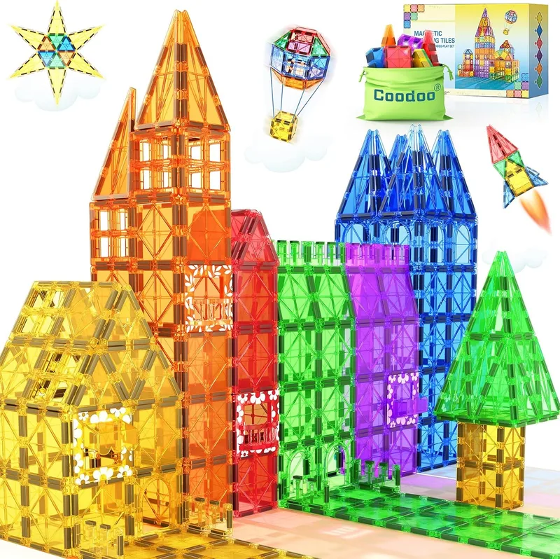 Coodoo ▫️ 60 Azulejos Magnéticos, Brinquedos de Construção Magnética para Crianças | Brinquedos sensoriais STEM para crianças a partir dos 3 anos, brinquedos para o desenvolvimento cerebral na idade pré-escolar