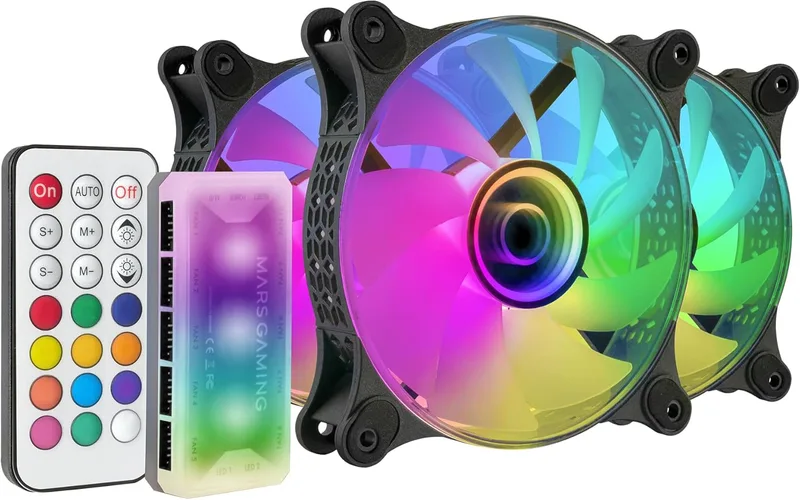 Mars Gaming ▫️ MF-3DKIT, Kit 3 ventoinhas ARGB 360° 12cm, Espelho infinito 3D, Sistema anti-vibração, Controlador ARGB, Controlo remoto RF, Compatibilidade total, Preto