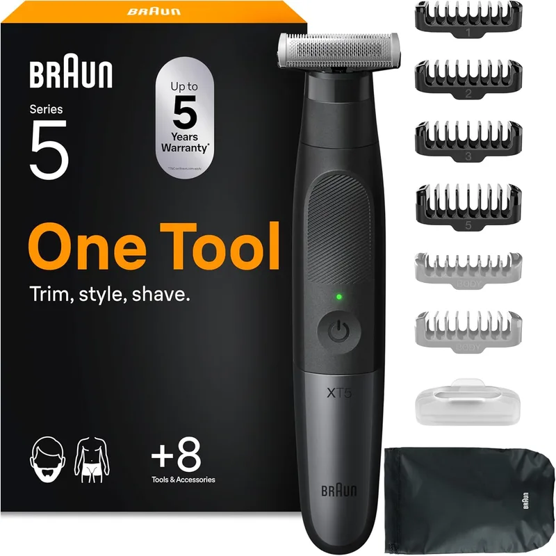 Braun ▫️ Aparador de barba Série X, XT5200, Preto | Máquina de barbear elétrica para homem à prova de água, aparador para rosto e corpo, pente bidirecional, cabeça flexível